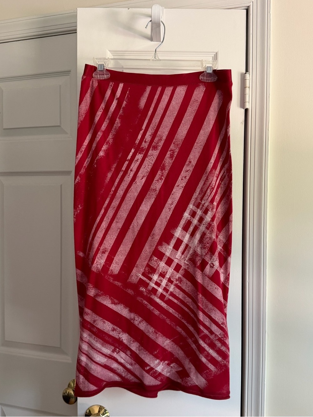 Alabama Chanin Signed Hand Painted Cotton Midi Skirt Red White Unique - Size M